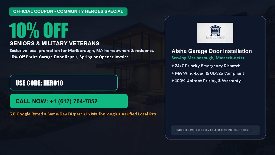 Aisha Garage Door Installation 10% OFF Seniors & Military Veterans in Marlborough, MA